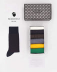 Tuscan Hills - Box of 6 Merino wool Crew Socks - Solid Color & Micro Ribbed
