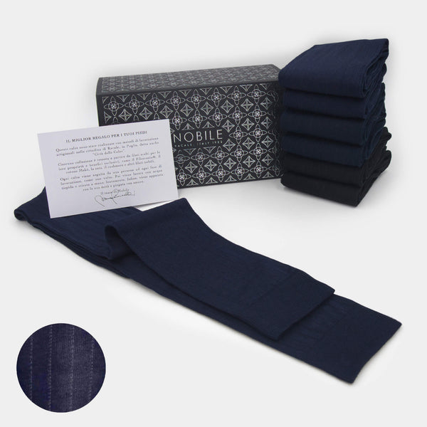 Etui 6 skarpetek wysokich męskich Szyfon w prążki w Filoscozia® - Kolory Basic