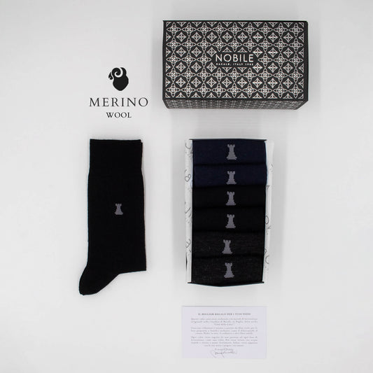 Merino Basic - Box of 6 crew socks in plain color Merino wool