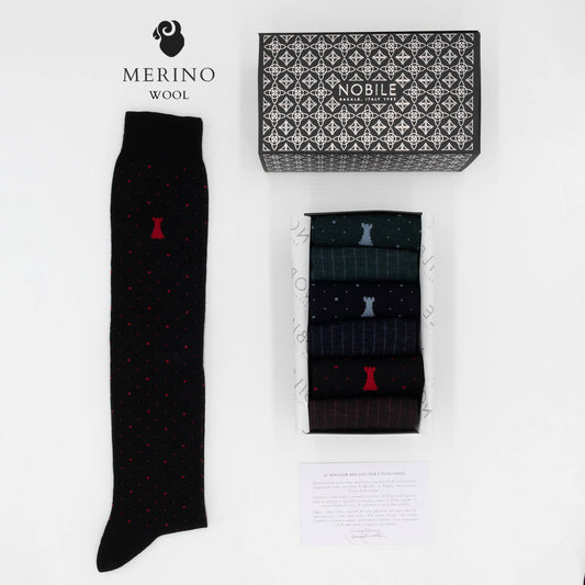 St. Moritz - Box of 6 knee high Merino wool socks - Ribs & Dots