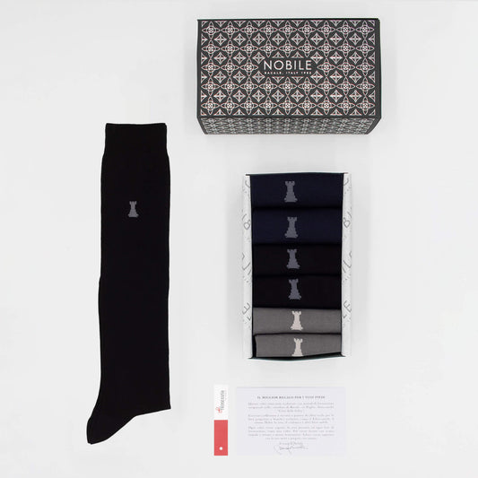 Solid color crew socks Box of 6 - 2 x Black/2 x Blue/2 x Grey