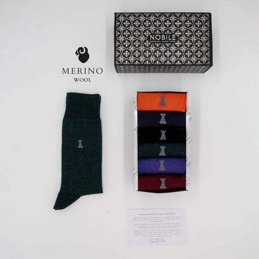 Colors of Wool - Box of 6 crew socks in solid color Merino wool